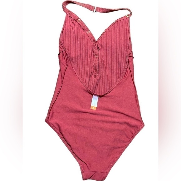 No Boundries Junior Halter One Piece Ribber Swimsuit Low Cut Medium Dark Orange - Picture 12 of 16